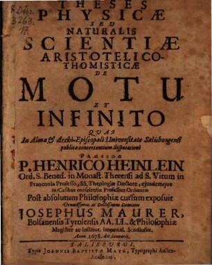 Theses phys. ... de motu et infinito
