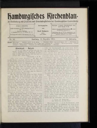 Nr. 50. Hamburg, 12. Dezember 1915. 12. Jahrgang.