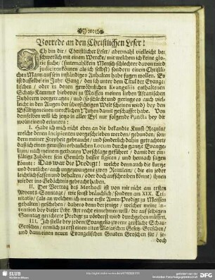 Vorrede an den Christlichen Leser!