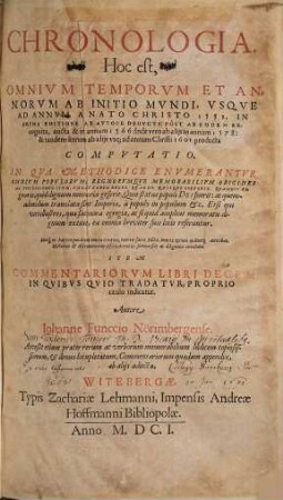 Chronologia : hoc est omnium temporum et annorum ... computatio