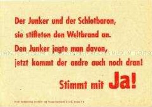 Handzettel mit Losung zum Volksentscheid über die Enteignung der Nazi- und Kriegsverbrecher