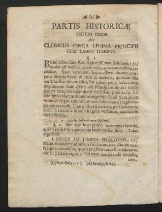 Sectio Prior sive Clericus Circa Limina Principis Cum Laude Haerens.