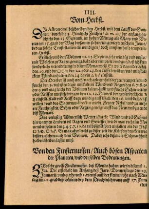 Von den Finsternussen/ Auch bösen Aspecten der Planeten/ und derselben Bedeutungen.