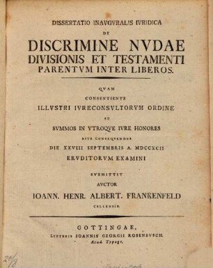 Diss. inaug. iur. de discrimine nudae divisionis et testamenti parentum inter liberos