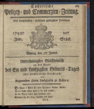 22tes Stueck, Montag den 3ten Junius. 1793