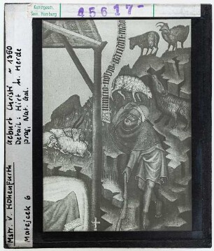 Meister von Hohenfurth: Geburt Christi, Detail Hirt. Prag, Nationalgalerie