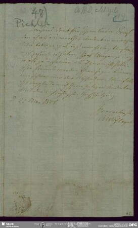 Eigenh. Brief von August Wilhelm von Schlegel an Caroline Pichler, o.O., 22.05.1808