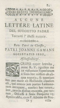 Alcune lettere latine del suddetto padre ...
