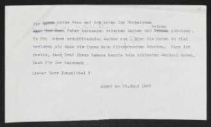 Brief von Gerhart Hauptmann an Max Jungnickel