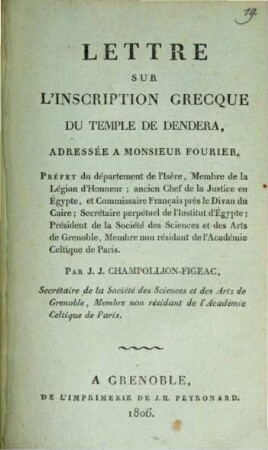 Lettre sur l'inscription grecque du Temple de Dendera