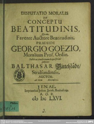 Disputatio moralis De conceptu beatitudinis