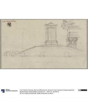 Belchau (Białochowo), ehemals Kreis Graudenz, Regierungsbezirk Marienwerder (Województwo Kujawien-Pommern). Erste Skizze zum Grabdenkmal Klinggräf (?) / Skizze zu einer Grabstele auf einem Hügel