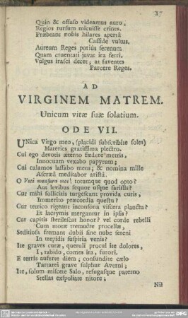Ad Virginem Matrem. Unicum vitae suae folatium. Ode VII.