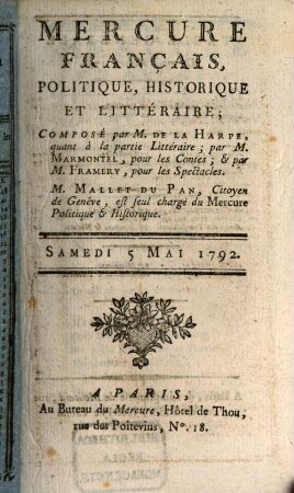 Mercure de France. 1792, 5