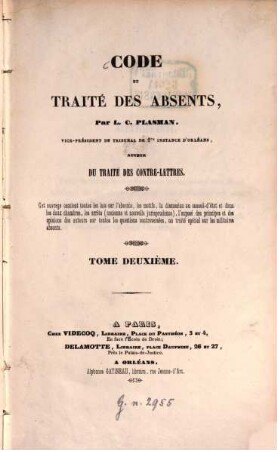 Code et traité des absents, 2