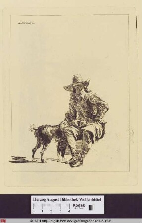 Sitzender Mann mit Hund.