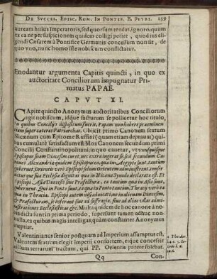 Caput XI. Enodantur argumenta Capitis quincti, in quo ex auctoritate Conciliorum impugnatur Primatus Papae.