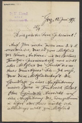 Brief an Ludwig Strecker <senior> an B. Schott's Söhne : 12.06.1907