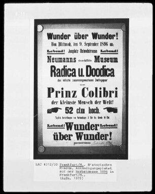 Ankündigungsplakat auf der Herbstmesse 1896 in Frankfurt am Main