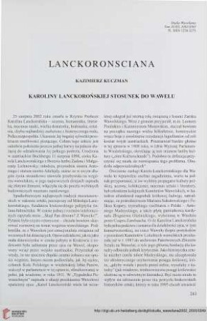 11/12: Karoliny Lanckorońskiej stodunek do Wawelu