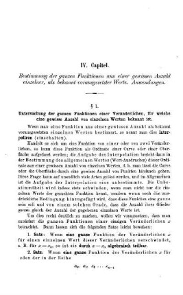 § 1. Untersuchung der ganzen Funktionen einer Veränderlichen, für welche eine gewisse Anzahl von einzelnen Werten bekannt ist.