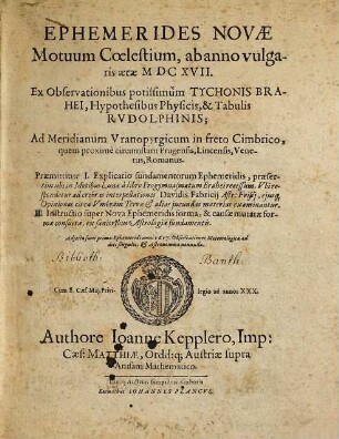 Ephemerides novae motuum Coelestium : ab anno ... 1617 [- 1636]