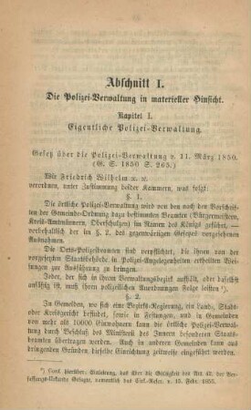 Abschnitt I. Die Polizei-Verwaltung in materieller Hinsicht