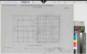 Umbau des ehemals Knoche'schen Hauses zu einem Dienstgebäude für d. B. A. Hamm, Blatt 4: Grundriß Dachgeschoß mit Kehlbalkenlage, M. 1:50 Hgv, Sknr.: 2, Fanr.: 1, Bunr.: 4