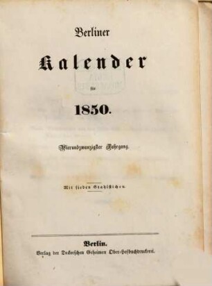Berliner Kalender : für .... 1850