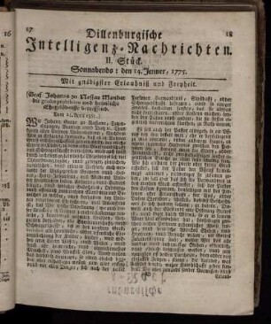 Sonnabends: den 14. Jenner, 1775.