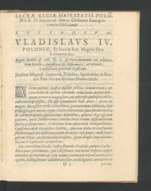 Responsum Vladislaus IV. Poloniae, Et Sveciae Rex Magnus Dux ...