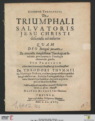 Diaskepsis Theologica De Triumphali Salvatoris Jesu Christi descensu ad inferos
