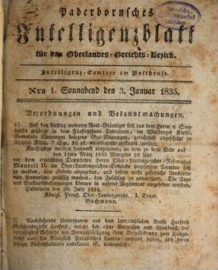 Paderbornsches Intelligenzblatt : für den Appellationsgerichts-Bezirk. 1835, 1835