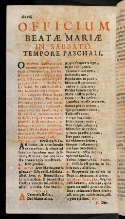clxviii-clxxiv, Officium Beatea Mariae in Sabbato Tempore Paschali