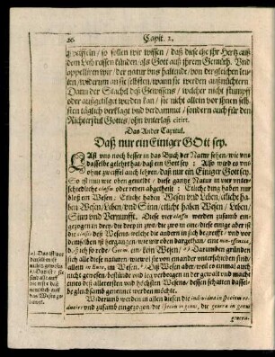 Das Ander Capitul. Daß nur ein Einiger Gott sey.