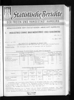 Die Industrie in Hamburg im Januar 1960 : Lfd. Nr. 6