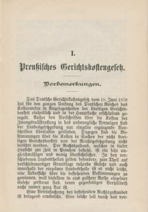 I. Preußisches Gerichtskostengesetz.