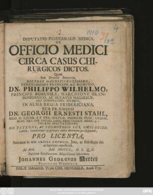 Disputatio Inauguralis Medica, De Officio Medici Circa Casus Chirurgicos Dictos