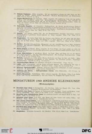 Miniaturen und andere Kleinkunst (Vitrinenobjekte) (Nr. 388-437)