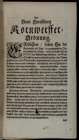 Der Statt Straßburg Kornwerffer-Ordnung : [Decretum Sambstags den 7. Ianuarii Anno 1690.]