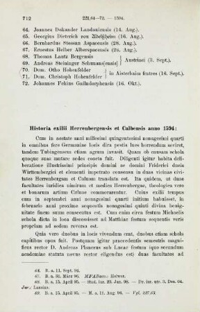 712-714, Historia exilii Herrenbergensis et Calbensis anno 1594
