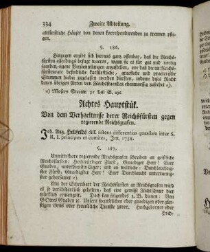Achtes Hauptstük. Von dem Verhaeltnisse derer Reichsfürsten gegen regierende Reichsgrafen