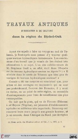 Sér. 4: Travaux antiques d'irrigation et de culture dans la région du Djebel-Ouk