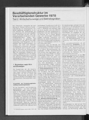 Beschäftigtenstruktur im Verarbeitenden Gewerbe 1978