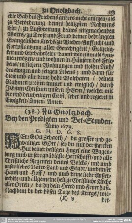 (38.) Zu Onoltzbach. Bey den Predigten und Bet-Stunden. Anno 1679