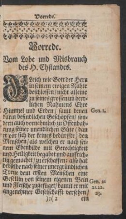 Vorrede. Vom Lobe und Misbrauch des H. Ehstandes