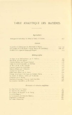 Table analytique des matières