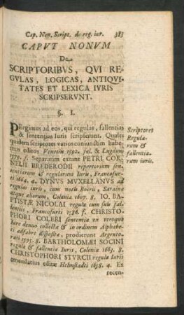 Caput Nonum De Scriptoribus, Qui Regulas, Logicas, Antiquitates Et Lexica Iuris Scripserunt