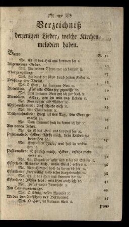 Verzeichniß derjenigen Lieder, welche Kirchenmelodien haben