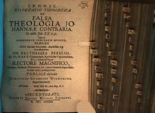 Disputatio Theologica De Falsa Theologia Johannaeae Contraria : Ex dicto Joh. XX. v. 31.